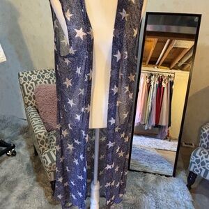 Crazy Train Blue Star Print Duster Vest